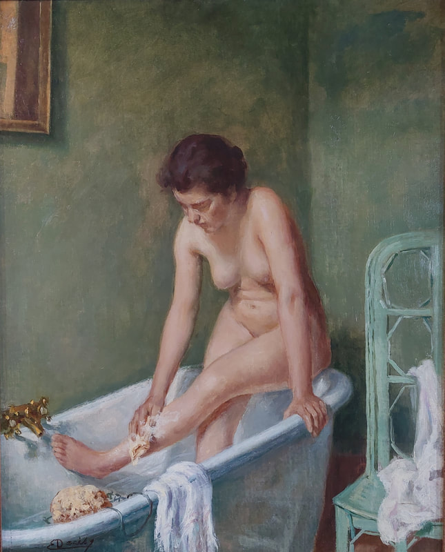 Decisy, Eugène 1866-ca. 1940
Femme au bain, oil on canvas, signed 40 x 32 cm 

Anktique